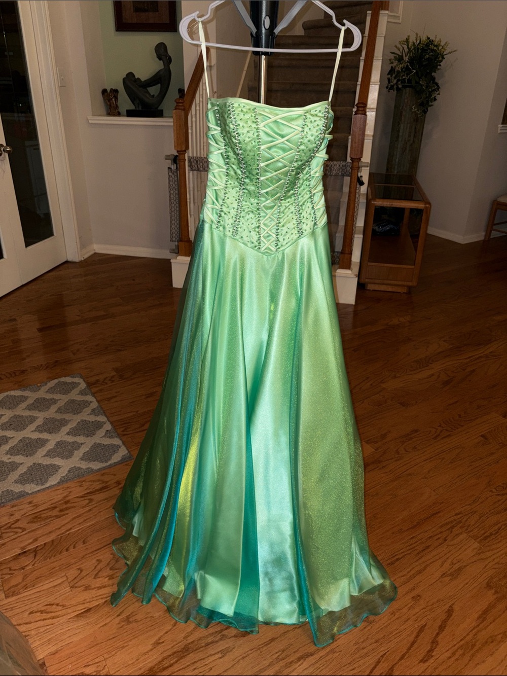 Strapless Green Iridescent Ball Gown